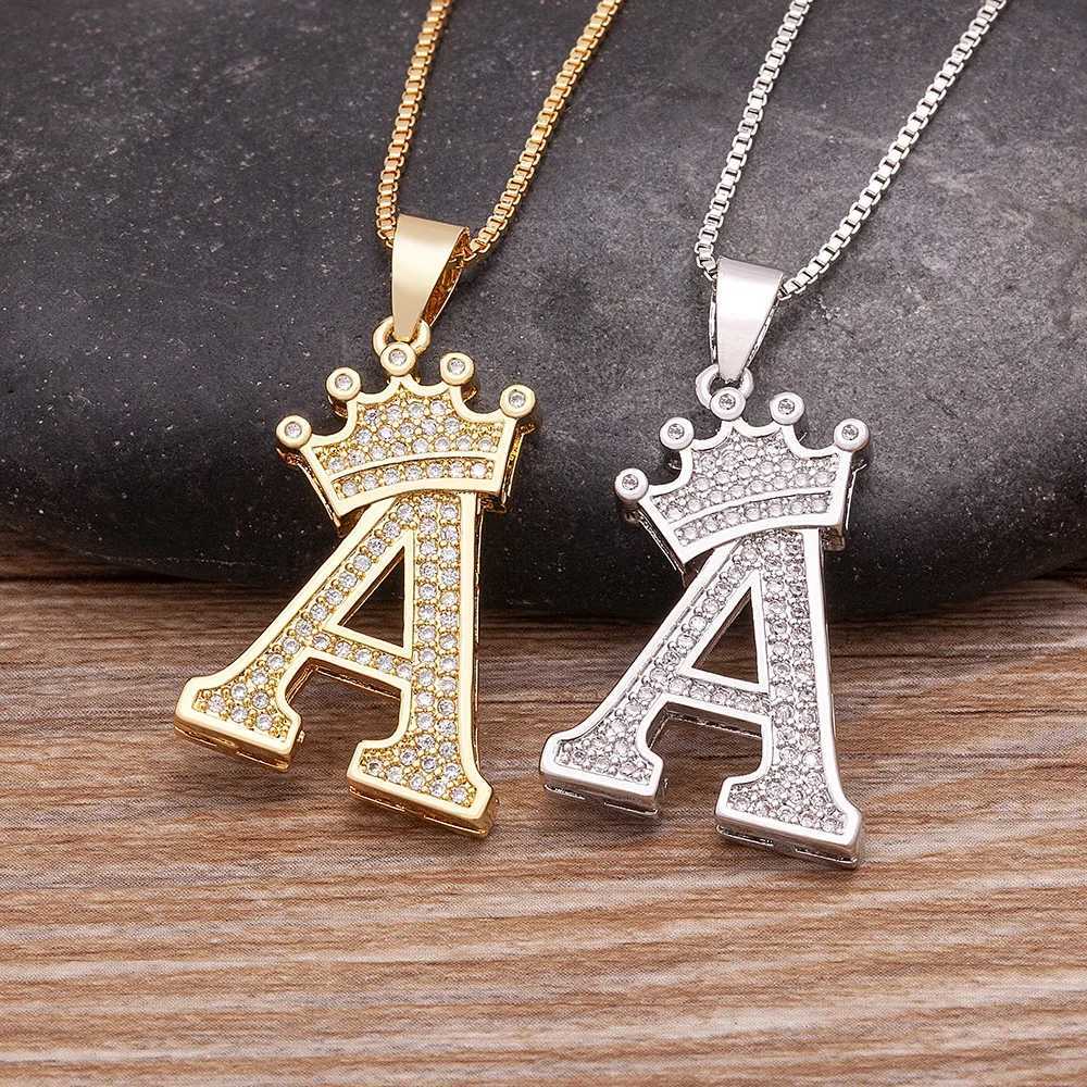 Fashion Luxury A-Z Crown Letter Pendant Chain Necklace Punk Style Lucky Beginner Name Jewelry Best Party Wedding Birthday Gift Y250329
