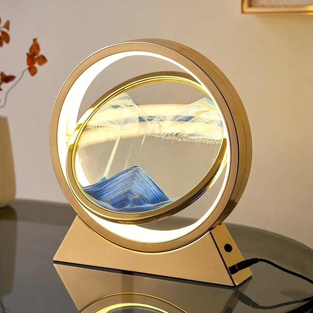 LED Moving Sand Art Table Lamp Quicksand Night Light 3D Sandscape Hourglass Bedside Lamps Flowing Sand Painting Home Decor Gifts 250328