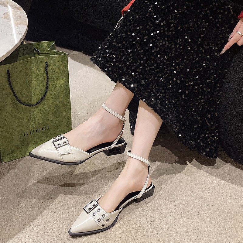 Designer Coarse heeled sandals free Shipping Middle heel slipper One word with cool sandal Pointed toe toe single shoe HOT 2025