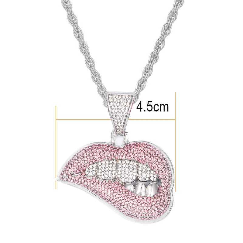 Womens Hip Hop Bite Pendant Necklace with 13mm Crystal Cuban Chain Ice Shining Hip Hop Necklace Fashion Jewelry Y250329