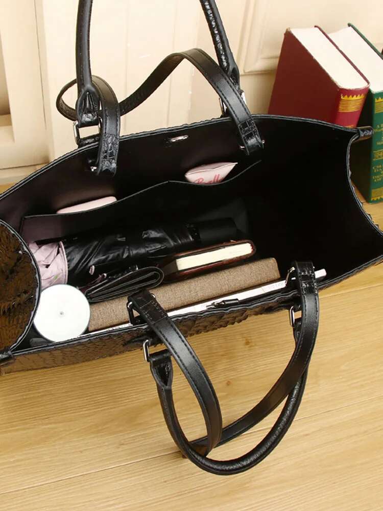 Large Capacity Casual Totes Women High Quality Crocodile Genuine Leather Handbag New Office Ladies Satchels Shoulder Bag