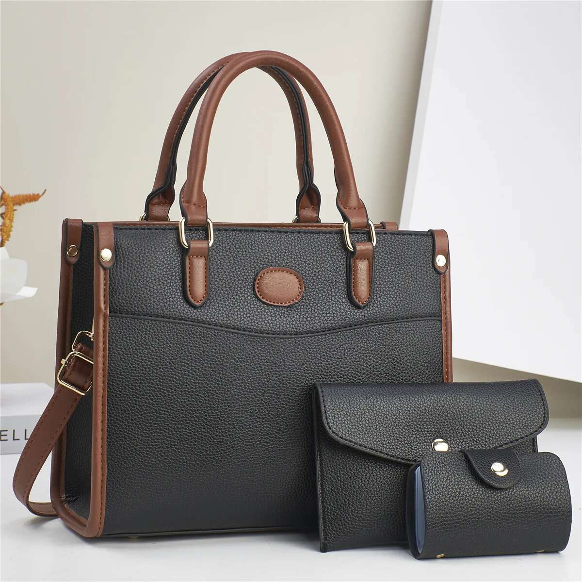 3Pcs Set Women Soft PU Leather Handbag Purse Wallets Large Capacity Tote Shoulder Bag Girls Messenger Bags For School Work