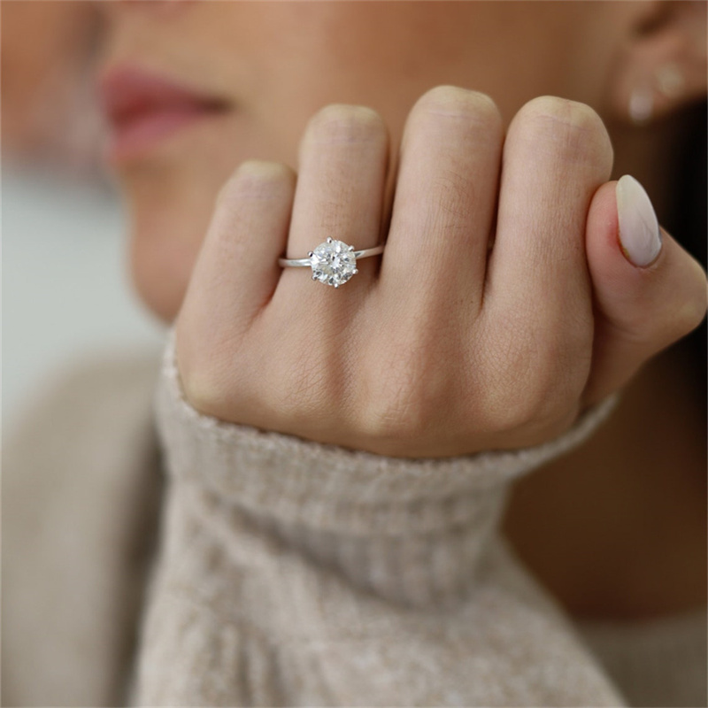 Jewelry 18K White Gold Womens Wedding Ring 2.0 Carat Round Cut E VS1 Solitaire Engagement Ring For Women IGI Certificate Lab Diamond Gold Ring