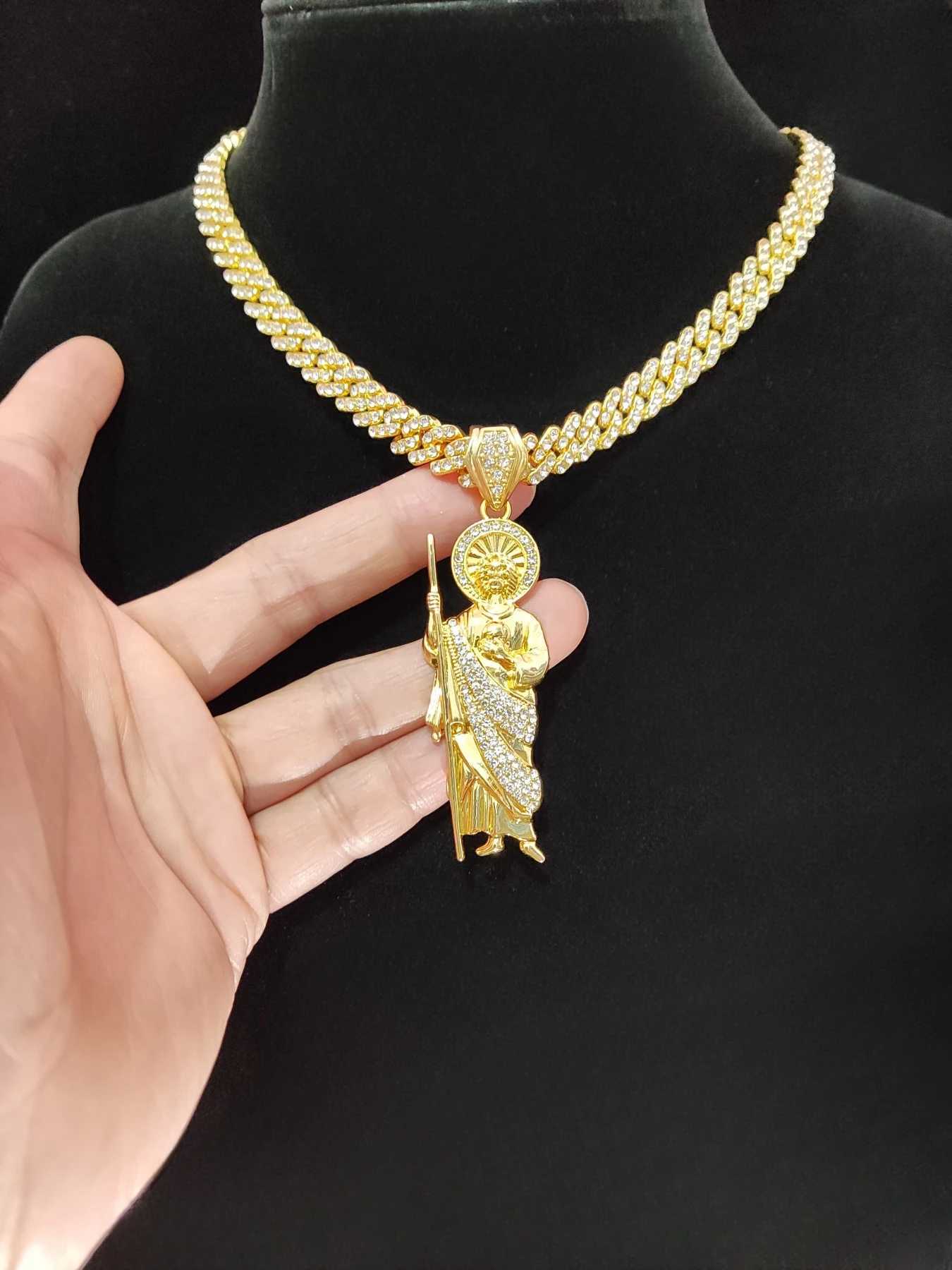 2024 New Hip Hop St. Jude Pendant Necklace Mens Womens Chain Ice Sparkling Necklace Hip Hop Jewelry Fashion Gift Y250329