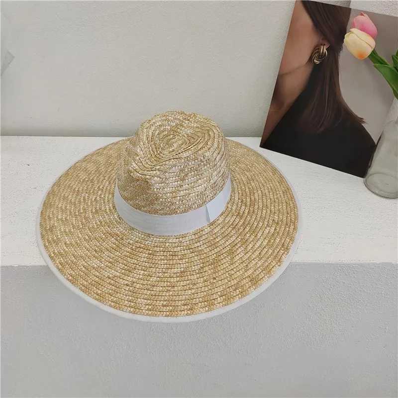 Summer straw hat with wide brim straw hat with straw bow edging for seaside travel sun hat sbreros para el sol X250329