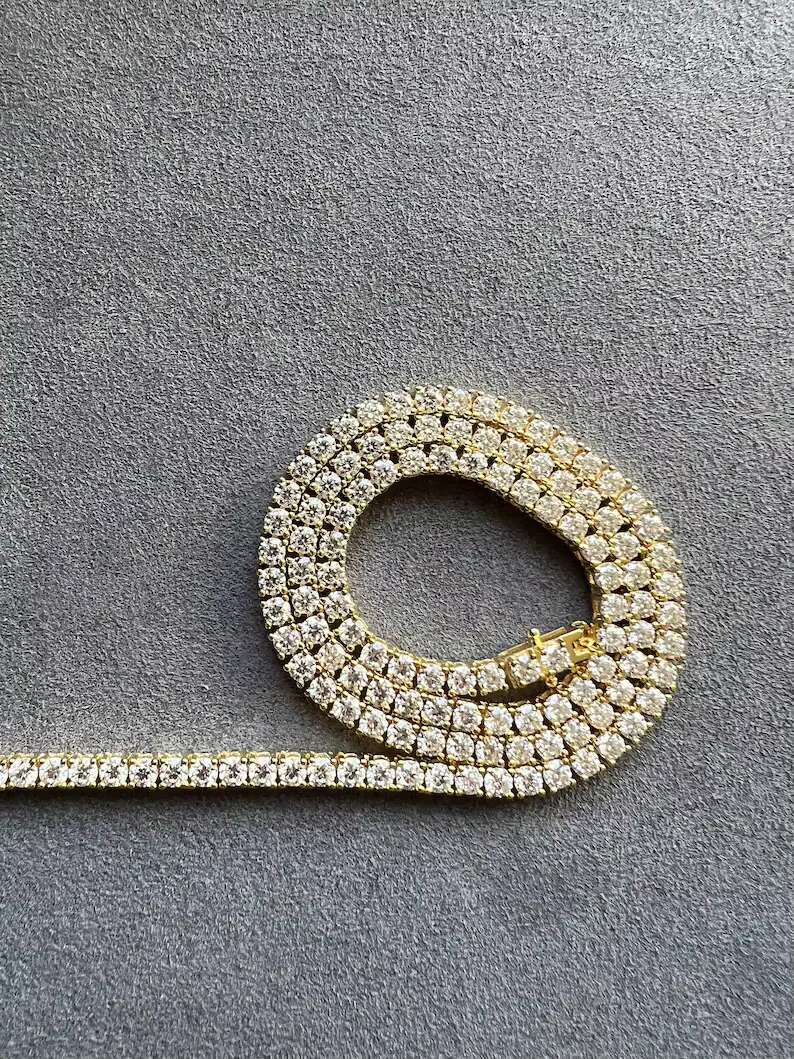 Hot Sale 3MM Moissanite Tennis Necklace 925 Silver Yellow Gold VVS Moissanite Diamond Necklace Passes Diamond Tester