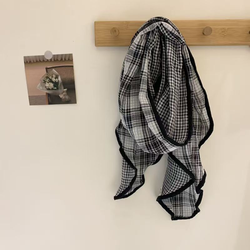 T374 Japanese style art cotton and linen scarf soft plaid double-sided neck protection two-purpose scarf spring and autumn matching scarf shawl female