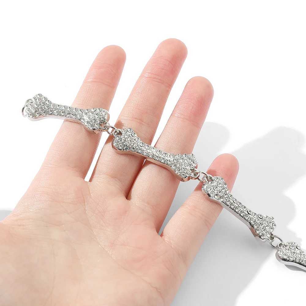 Fashion Ins style shiny rhinestone border necklace for women Gothic punk jewelry hip-hop bone necklace gift Y250329