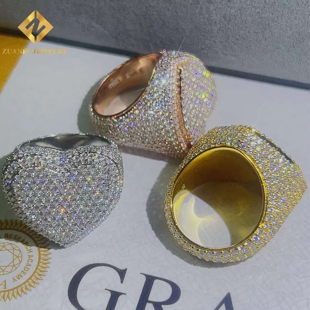 Hip Hop Ring Hot Sale 925 Sterling Silver Heart Iced Out Moissanite Diamond Ring