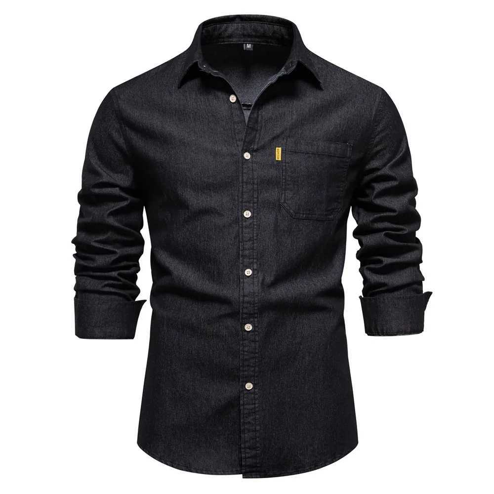 New autumn cotton denim mens long sleeved solid color casual slim fit shirt mens designer clothing mens denim shirt X250329