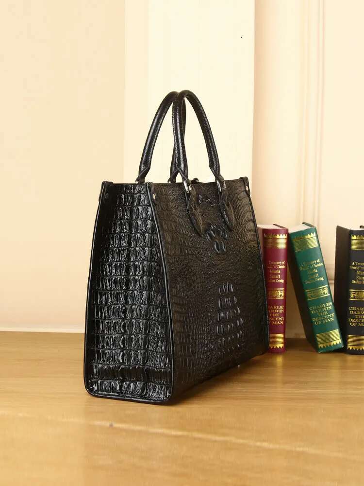 Large Capacity Casual Totes Women High Quality Crocodile Genuine Leather Handbag New Office Ladies Satchels Shoulder Bag