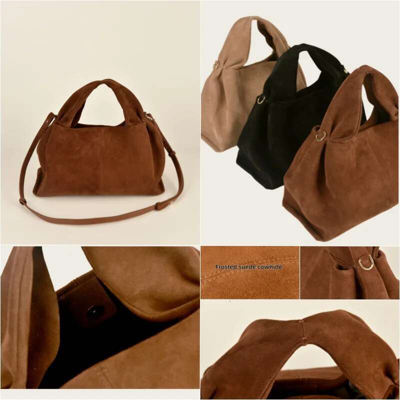 2024 New Dumpg Suede Leather Cowhide Large Capacity Handheld Single Shoulder Crossbody Bag Handbag For Women