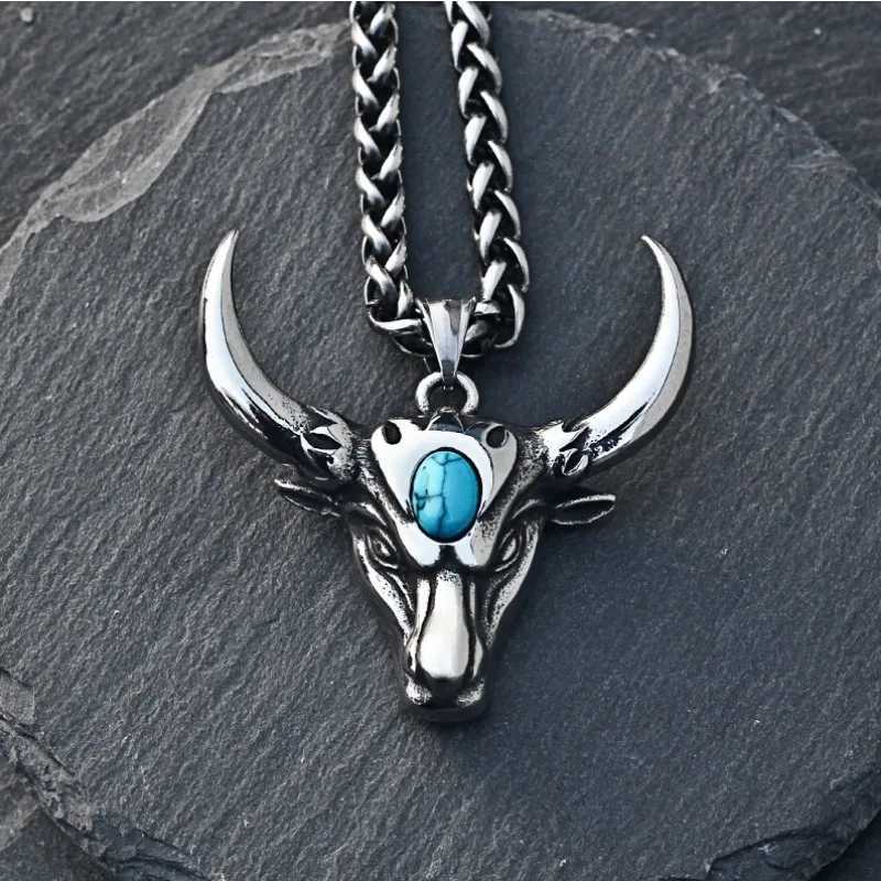 Mens Fashion Bull Head Necklace Pendant Retro Hip Hop Necklace Mens Pendant Necklace Fashion Jewelry Decoration Wholesale Y250329
