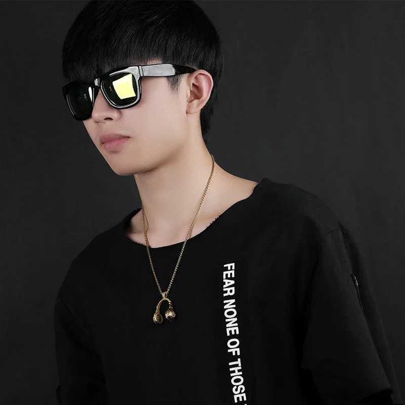Free Fan DJ Music Earphone Pendant Necklace Long Chain Mens Hip Hop Jewelry Rock Headwear Necklace Mens Gift S110 Y250329