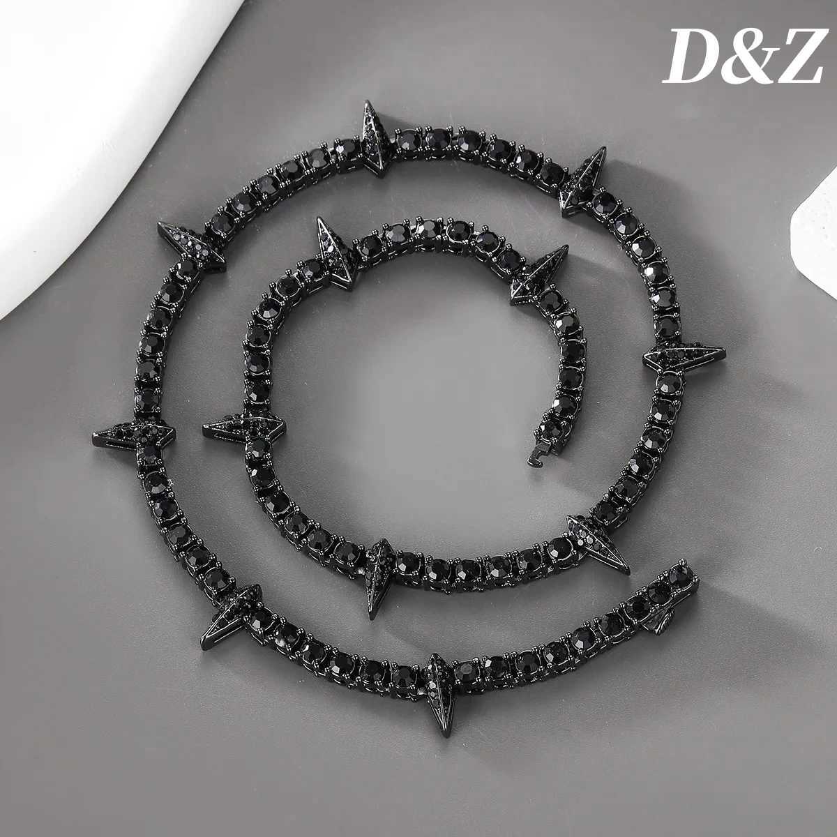 D Z Hip Pop 4MM Tennis Chain Dropwater Sparkling Ice Out Colored Water Diamond Necklace Suitable for Men Women Suffocating Jewelry Party Gifts Y250329