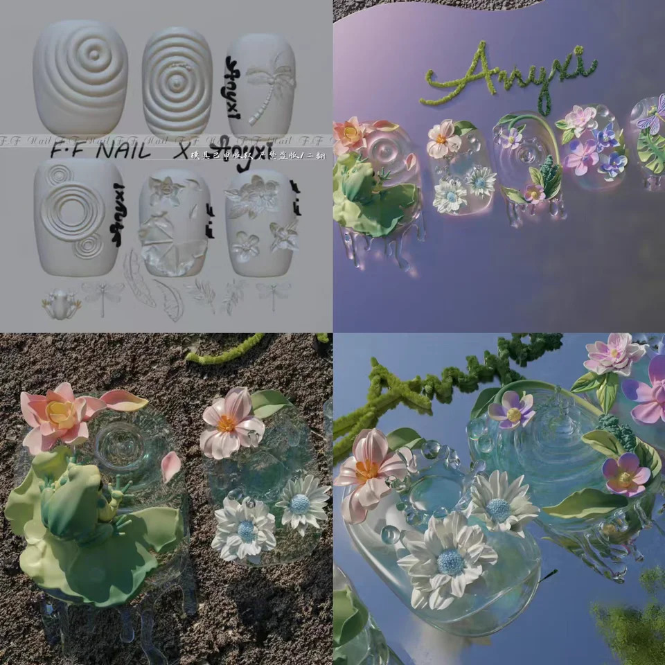 1pc Ripple Lotus Koi Mushroom Ice Flower 3D Acrylic Mold Nail Art Decorations Nails DIY Silicone Nails Mold 250328