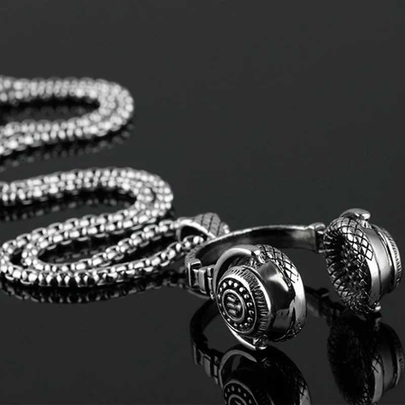 Free Fan DJ Music Earphone Pendant Necklace Long Chain Mens Hip Hop Jewelry Rock Headwear Necklace Mens Gift S110 Y250329