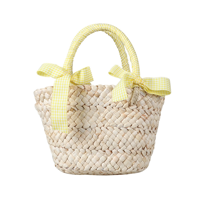 Hot selling cute bow children's handbag corn fur braided bag Fashion all-match girls shoulder accessory bag bucket bag