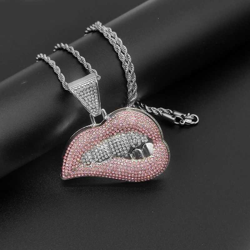 Womens Hip Hop Bite Pendant Necklace with 13mm Crystal Cuban Chain Ice Shining Hip Hop Necklace Fashion Jewelry Y250329