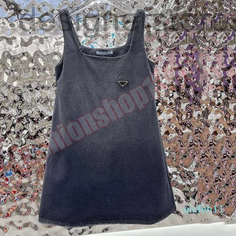 Casual Grey Women Dress | Summer Sleeveless Vintage Denim Badge Designer Skirts
