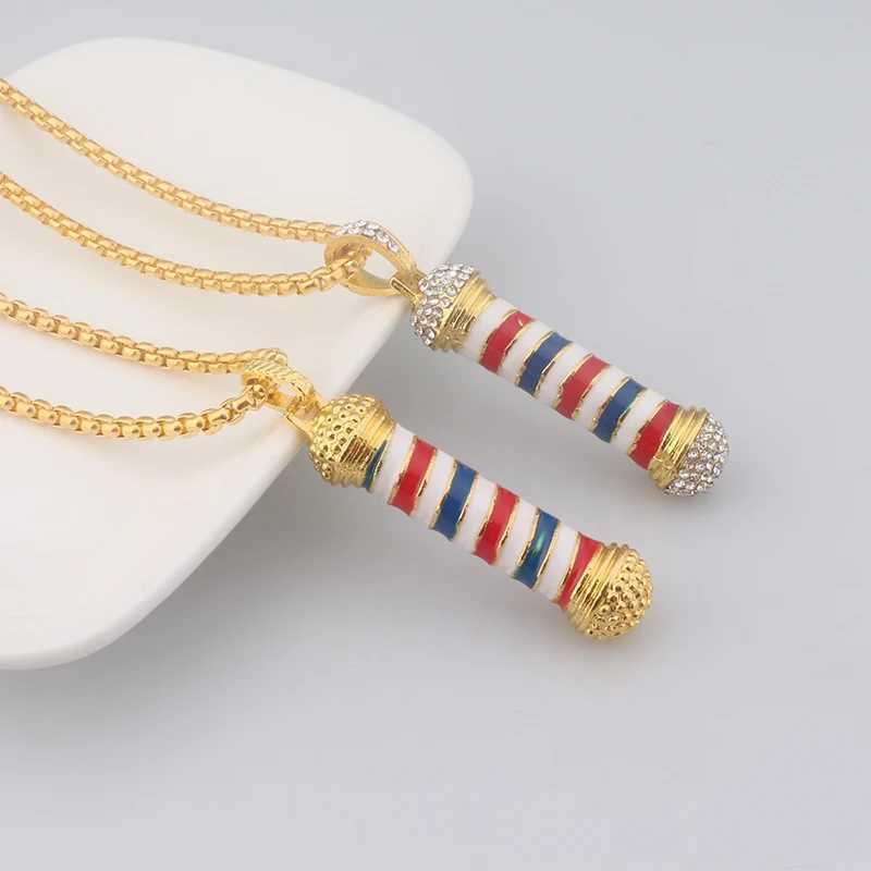 Fashion Barber Shop Pole 3D Barber Pole Chain Pendant Necklace Hip Hop Barber Gothic Jewelry Necklace Y250329