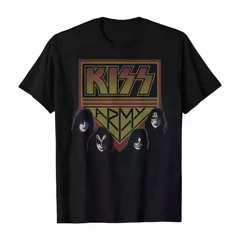 2025 Men and Womens KISS Band Rock Oversize Loose Cotton Round Neck Punk American Retro Mens Short Sleeve T-shirt 250324