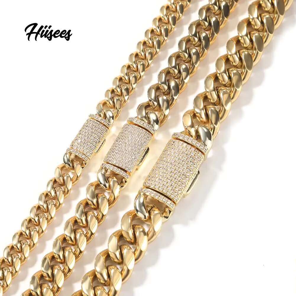 Hiisees 8mm 10mm 12mm Mens 18k Gold Plated Stainless Steel Cuban Link Necklace Hip Hop Fashion Jewelry Necklaces for Parties