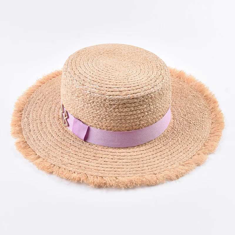 Natural Raffia Straw Hats for Wen Fashionable Metal RB Letter Sun Hat Outdoor Holidays Beach Sun Protection Hat X250329
