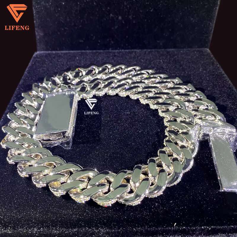Jewelry 20MM Honeycomb Set VVS1 Moissanite Cuban Link Chain Necklace Bust Down Solid Silver White Gold Plated Miami Chain