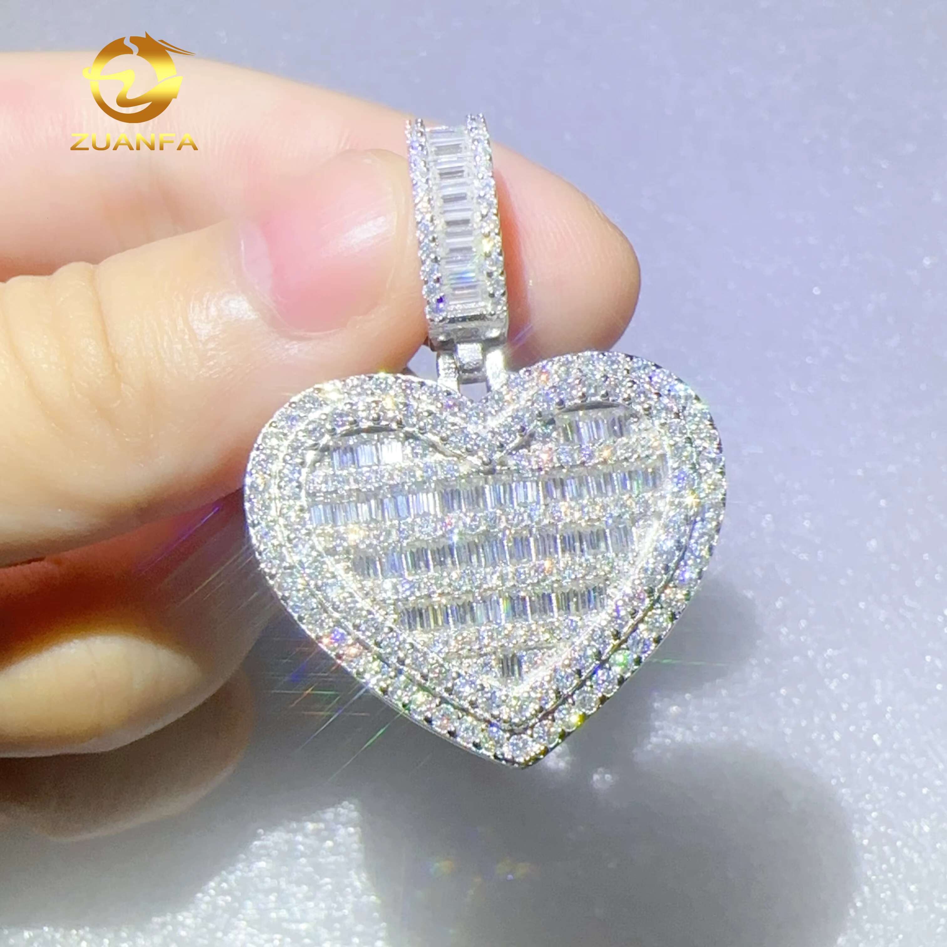 Emerald Diamond Pendant 925 Silver Iced Out Moissanite Pendant Custom Jewelry Heart Shape Pendant