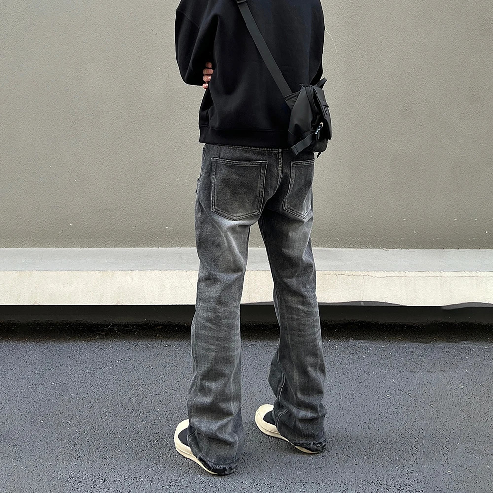 Open collar jeans mens black streetwear Y2k denim pants autumn and winter casual fashion street retro cool stacked straight leg Trouser 250327
