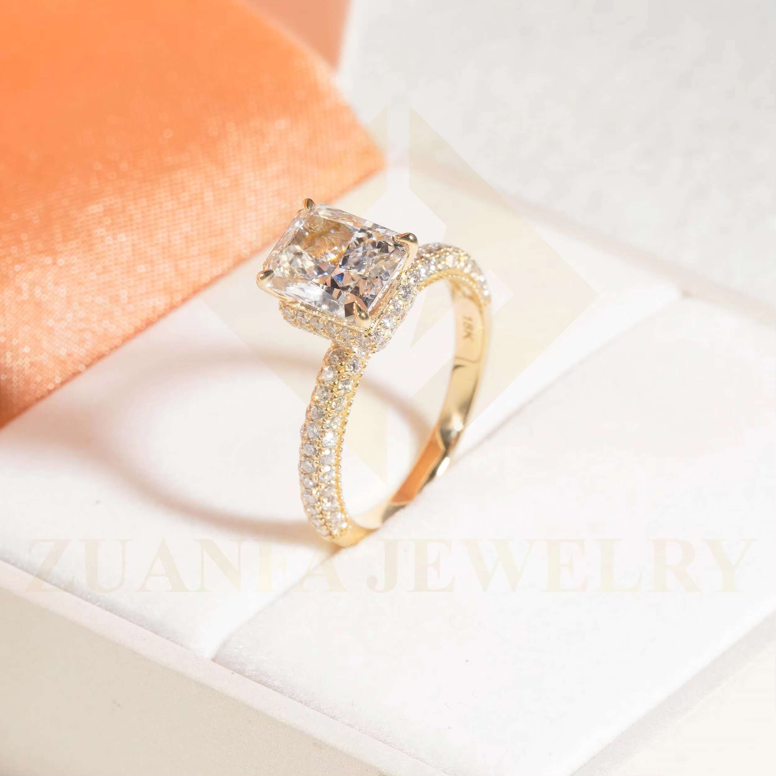 Radiant Cut D VS1 Lab Grown Diamonds Rings 18K Solid Gold Engagement Lab Diamonds Rings for Women