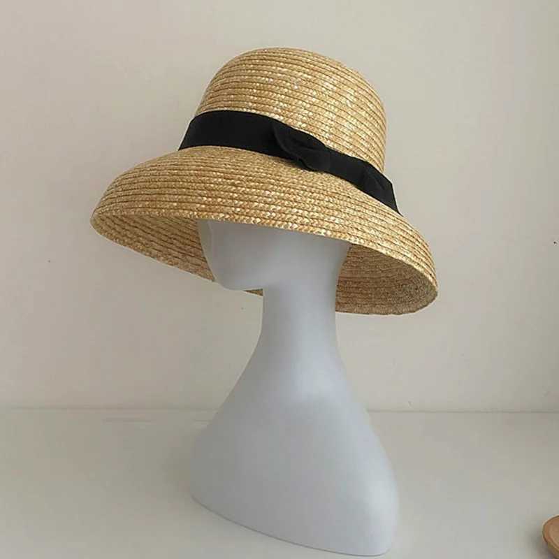 Handmade womens Cloche hat natural wide Brim summer hat ribbon bow ladies fine grass hat Kentucky Derby UV beach hat outdoorXJ250329