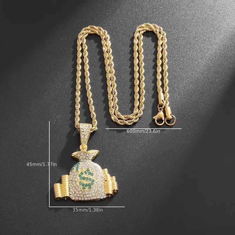 Hip hop punk money bag pendant necklace with rope chain sparkling cubic zirconia necklace cool mens rock bike jewelry gift Y250329