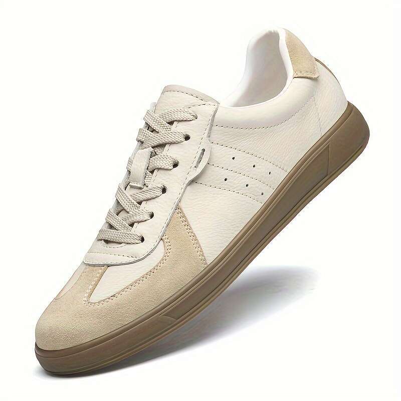designer shoes Mens Genuine Leather sneaker Loafers Sporty Lace-Up Sneakers Beige White Design Comfortable for Casual Attire Training Outdoor Activiti