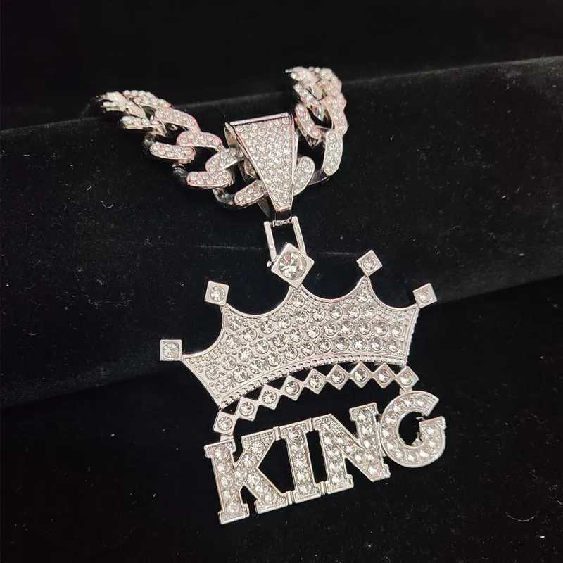 Mens Hip Hop Crown with King Pendant Necklace 13mm Crystal Cuban Chain Hip Hop Chain Ice Out Sparkling Necklace Fashionable Charm Jewelry Y250329