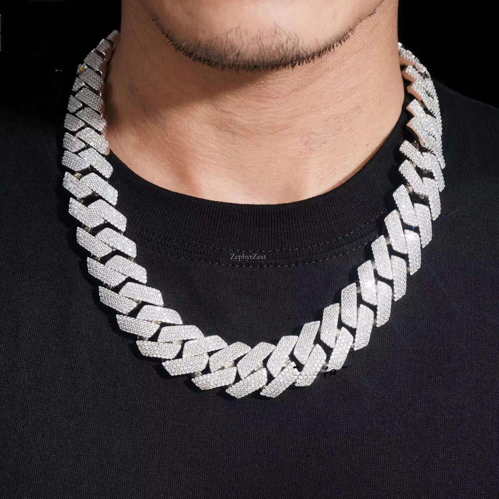 Cuban k Necklace 3 Row Moissanite 20MM W Gold Chains for Men Prong Chocker S Personalize Iced Out Chain Hip Hop Designer Jewelry