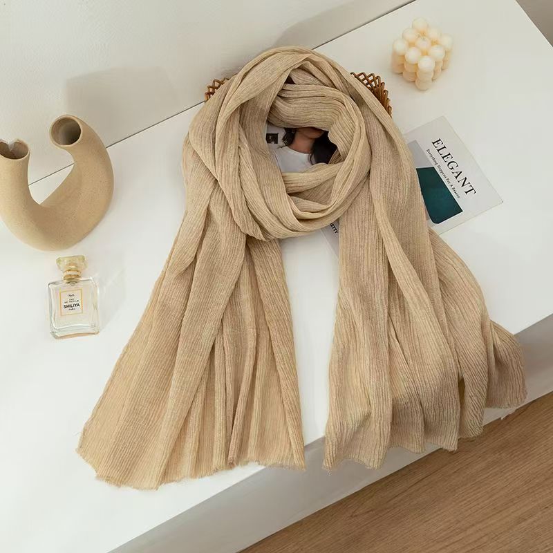 T377 solid color cotton and linen scarf female autumn and winter thin style literary style retro warm neck scarf shawl solid color