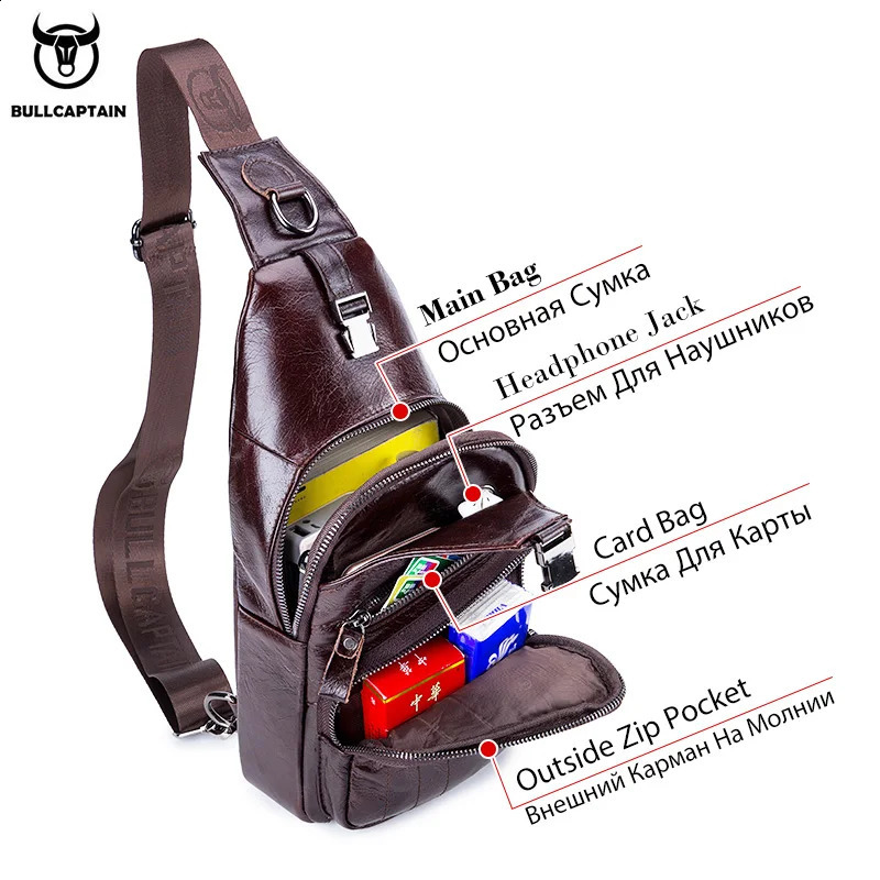 BULLCAPTAIN Bag Genuine Leather Chest Bag Mens Fashion Style Casual Straddle Bag Business Large Capacity Leather Mens Luggage 250327