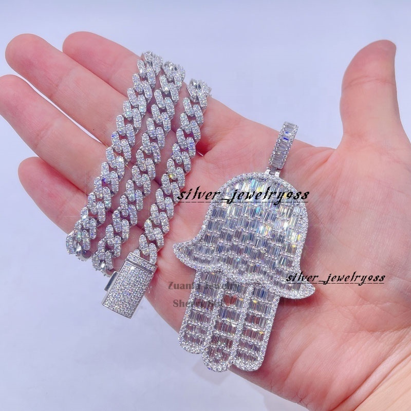 Sterling Silver 925 Rapper Jewelry Custom Made Vvs Moissanite Iced Out Hip Hop Hamsa Pendant