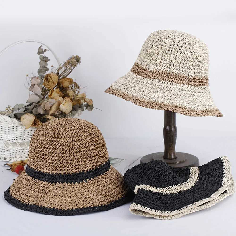 2025 Girl New fashion Style bucket hat Mticolor Foldable Sun stripe Hat For Beach Travel And Vacation handmade straw hat X250329