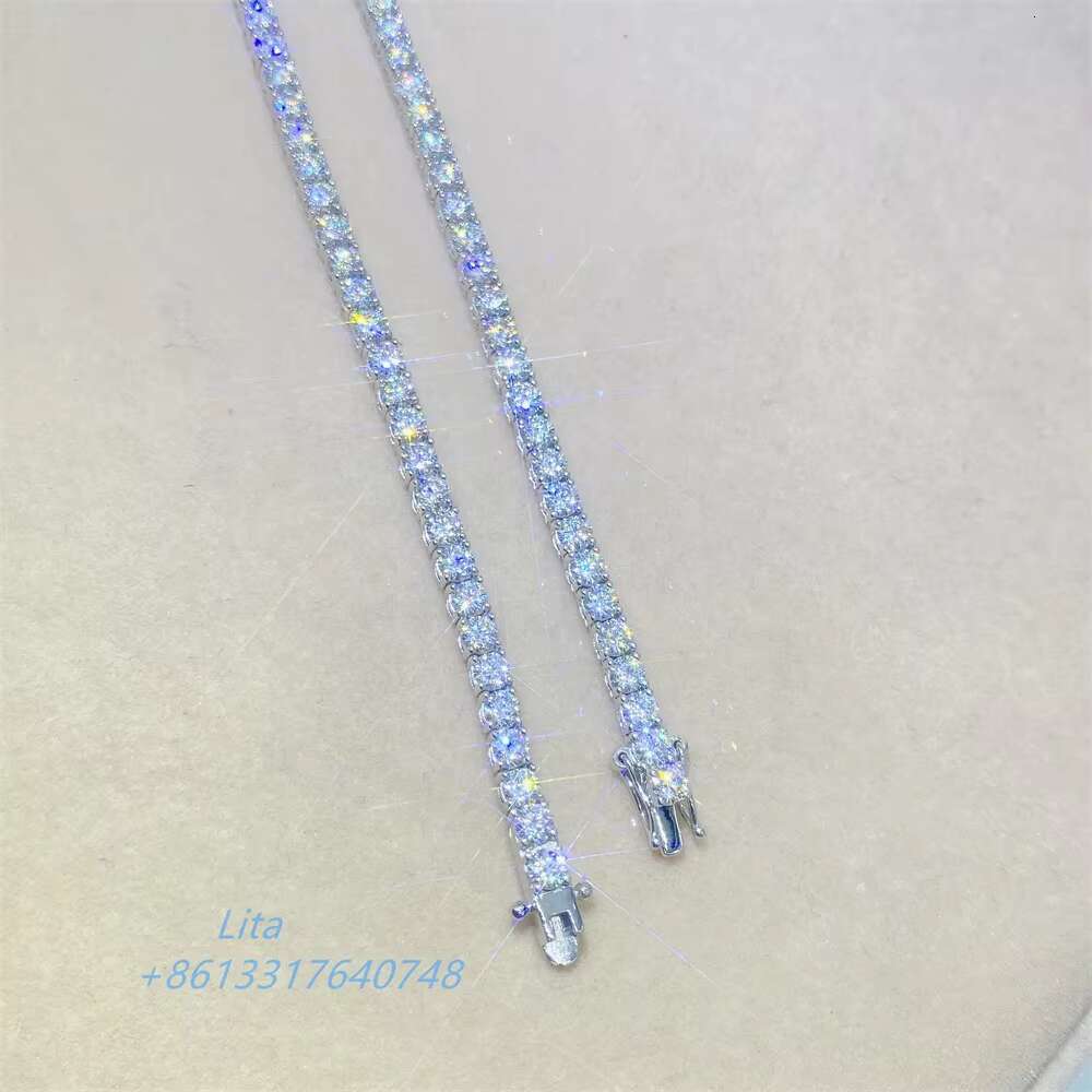 Luxury Jewelry Real Solid 10k Gold 3mm Tennis Chain Bracelet Necklace White Gold Moissanite Tennis Chain