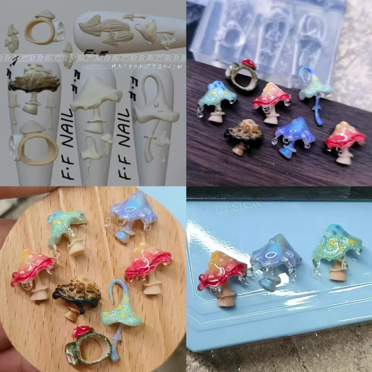 1pc Ripple Lotus Koi Mushroom Ice Flower 3D Acrylic Mold Nail Art Decorations Nails DIY Silicone Nails Mold 250328