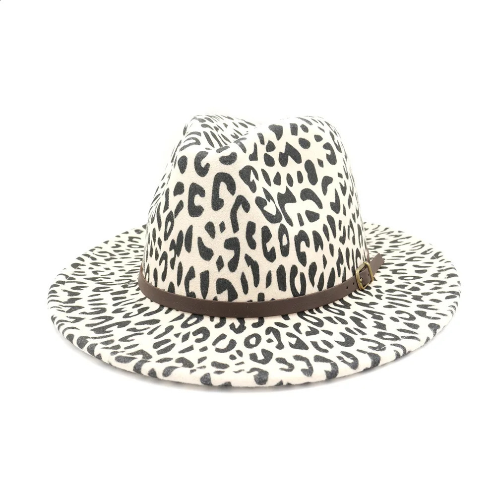 QBHAT unisex plain leopard print belt buckle decoration Australian wool felt jazz Fedora hat men and women plain Brim Panama formal hat 250328