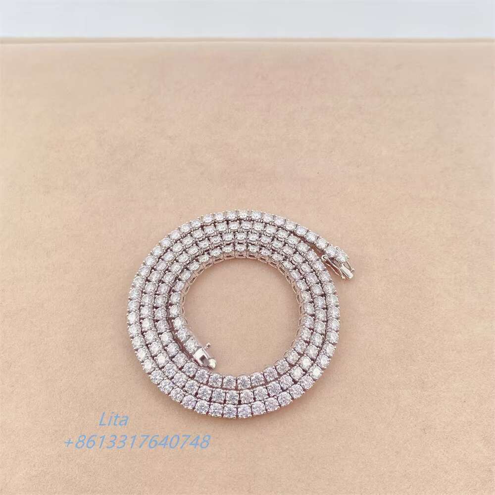 Luxury Jewelry Real Solid 10k Gold 3mm Tennis Chain Bracelet Necklace White Gold Moissanite Tennis Chain
