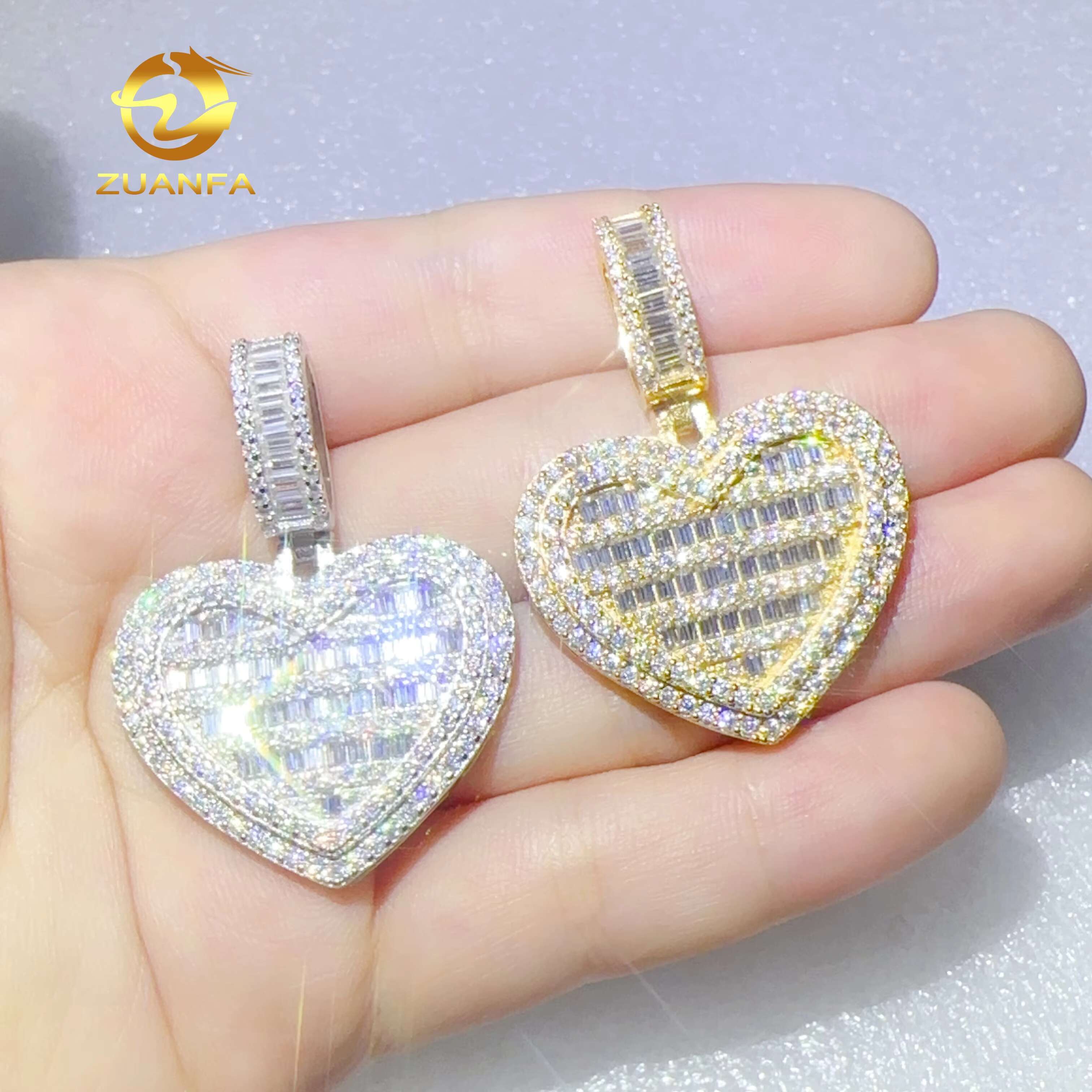 Emerald Diamond Pendant 925 Silver Iced Out Moissanite Pendant Custom Jewelry Heart Shape Pendant