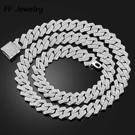 16/18/20/24 inch Cuban Link Chain Hip Hop Ice Out Paris Chain 2 Rows Rhinestone Shop Miami Diamond Cuban Mens Necklace Y250329