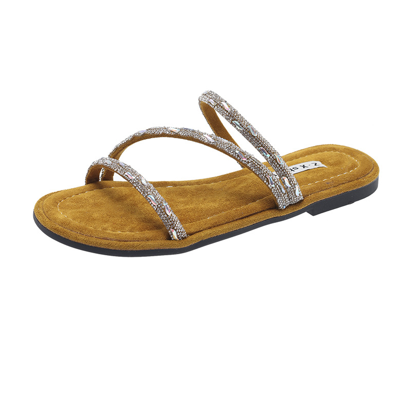 Designer free Shipping slippers One line cooldown Flat bottomed sandals rhinestone Versatile external shoes HOT 2025