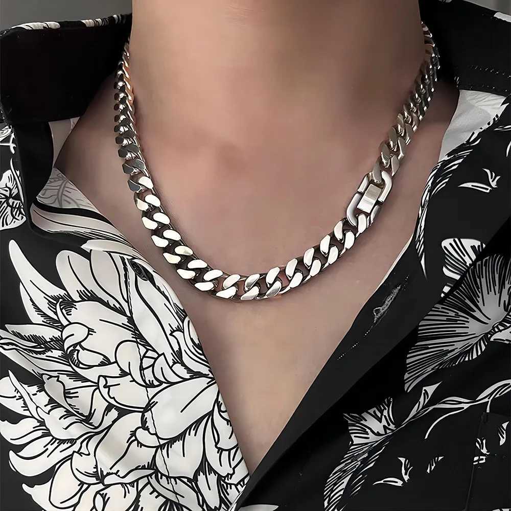 Hip Hop high-quality 316L stainless steel 8mm wide 4-sided polished Cuban chain mens jewelry waterproof necklace Y250329