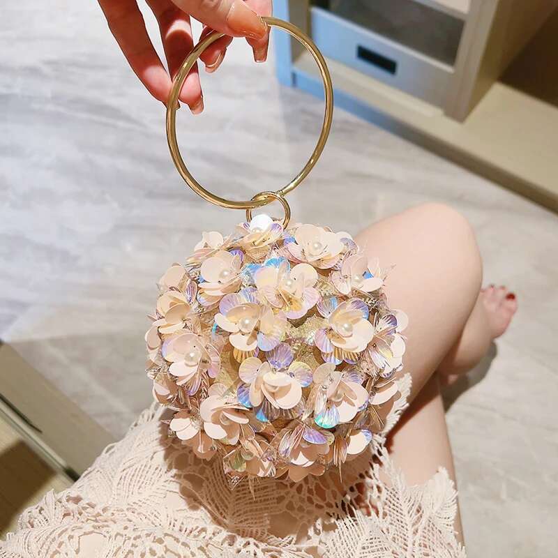 Mini Sequin Wer Evening Bag, Elegant Dinner Clutch Purse, Formal Round Banquet Handbag For Wedding Party Prom